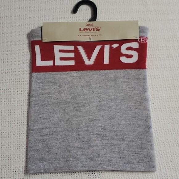 Levi's Neck Warmer Logo Vibrant Name Graphic Grey & Red Neck Scarve - Picture 1 of 5